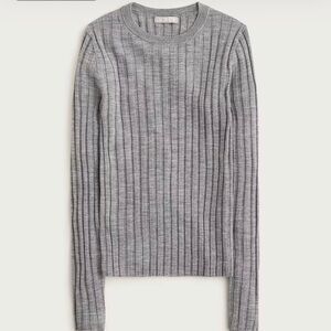 NWT J.Crew Wide-rib Crewneck Sweater-tee in Merino Wool - Heather grey